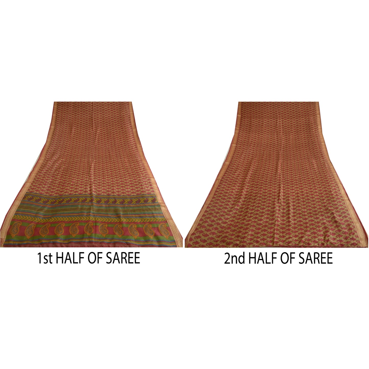 Sanskriti Vintage Brown Indian Sarees 100% Pure Silk Printed Sari Craft Sustainable Fabric