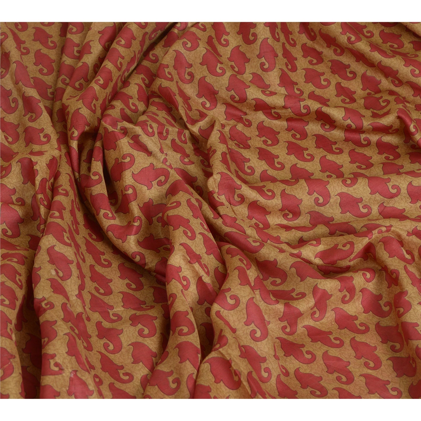 Sanskriti Vintage Brown Indian Sarees 100% Pure Silk Printed Sari Craft Sustainable Fabric