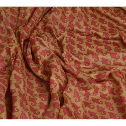 Sanskriti Vintage Brown Indian Sarees 100% Pure Silk Printed Sari Craft Sustainable Fabric