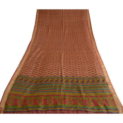 Sanskriti Vintage Brown Indian Sarees 100% Pure Silk Printed Sari Craft Sustainable Fabric