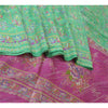 Sanskriti Vintage Purple/Green Sarees 100% Pure Silk Printed Sari Craft Sustainable Fabric
