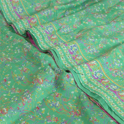 Sanskriti Vintage Purple/Green Sarees 100% Pure Silk Printed Sari Craft Sustainable Fabric