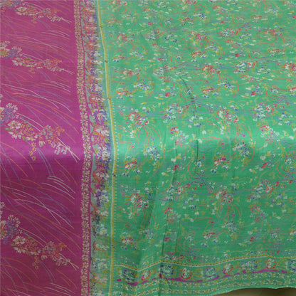 Sanskriti Vintage Purple/Green Sarees 100% Pure Silk Printed Sari Craft Sustainable Fabric