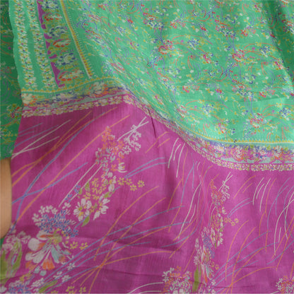 Sanskriti Vintage Purple/Green Sarees 100% Pure Silk Printed Sari Craft Sustainable Fabric