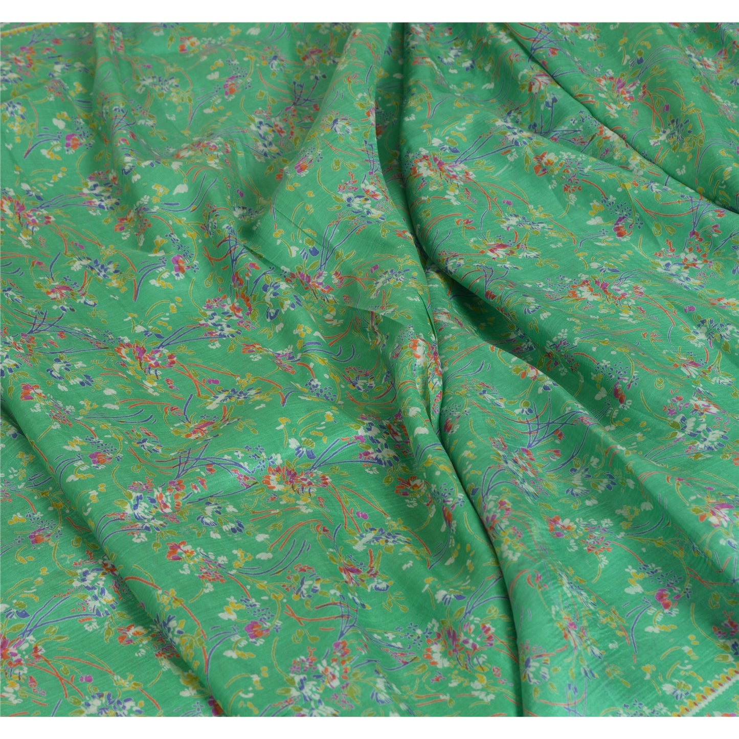Sanskriti Vintage Purple/Green Sarees 100% Pure Silk Printed Sari Craft Sustainable Fabric