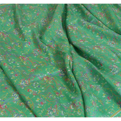 Sanskriti Vintage Purple/Green Sarees 100% Pure Silk Printed Sari Craft Sustainable Fabric