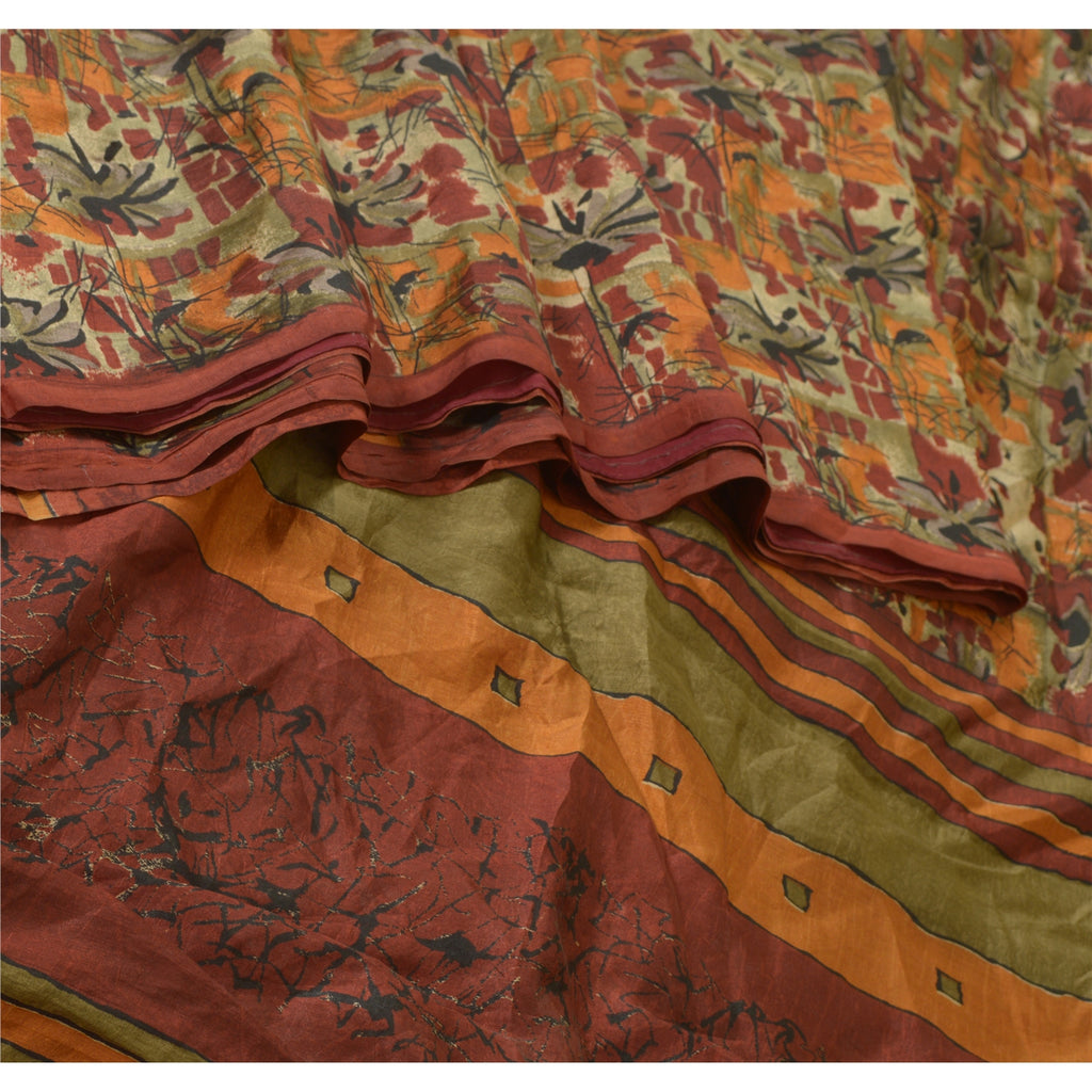 Sanskriti Vintage Sarees Multi 100% Pure Silk Printed Sari Soft 5YD Craft Sustainable Fabric