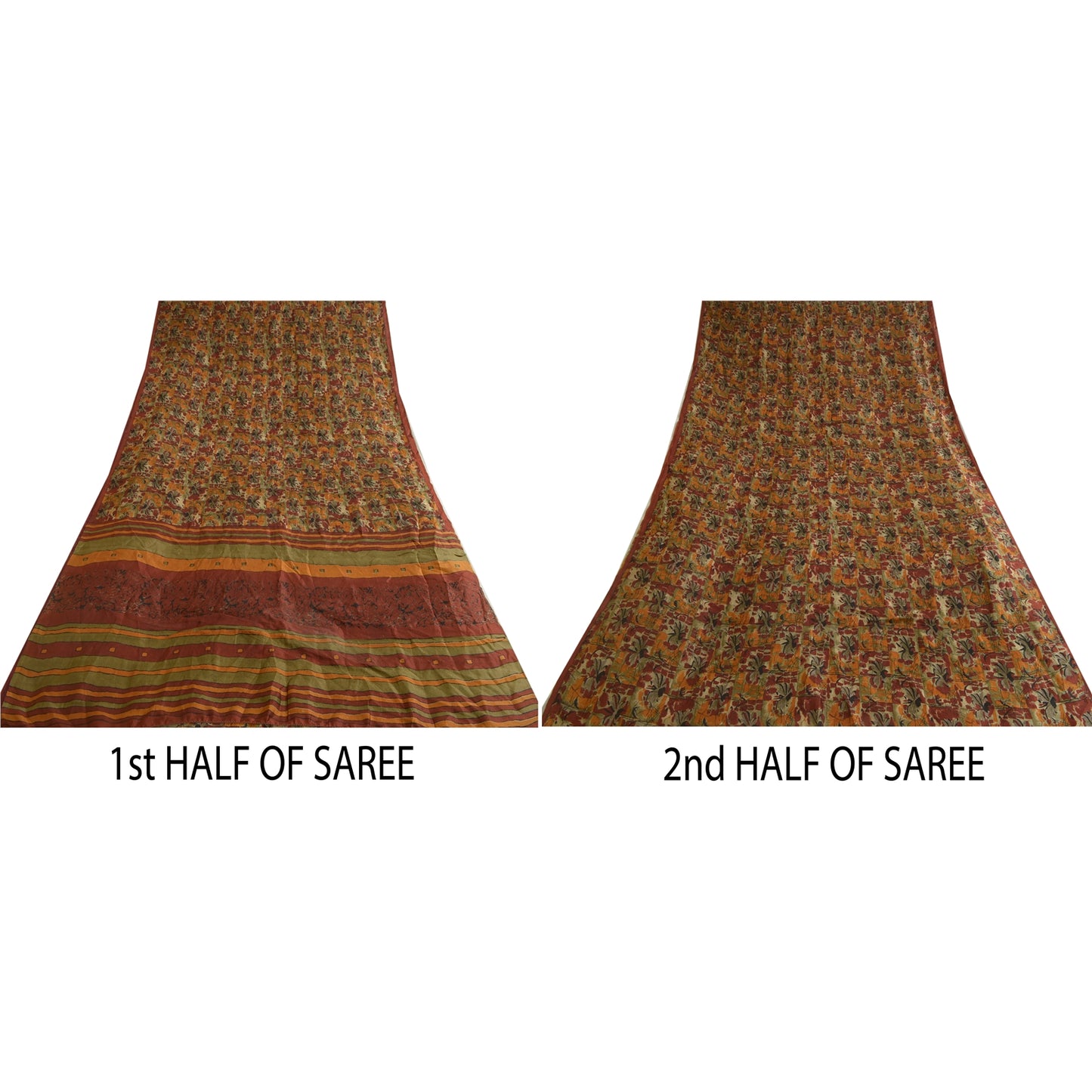 Sanskriti Vintage Sarees Multi 100% Pure Silk Printed Sari Soft 5YD Craft Sustainable Fabric