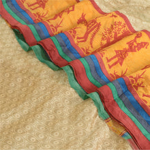 Load image into Gallery viewer, Sanskriti Vintage Sarees Cream Pure Silk Tribal Human Printed Sari Craft Fabric
