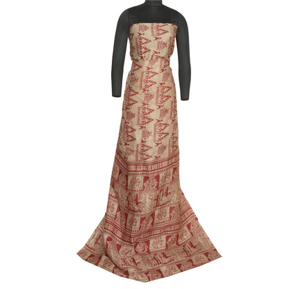 Санскритские винтажные сари красные/кремовые из чистого шелка с абстрактным принтом сари из экологически чистой ткани