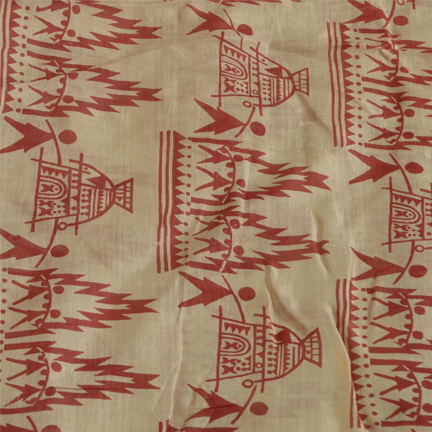 Санскритские винтажные сари красные/кремовые из чистого шелка с абстрактным принтом сари из экологически чистой ткани