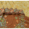 Sanskriti Vintage Sarees Ivory/Brown Pure Silk Printed Sari Floral Craft Sustainable Fabric