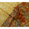 Sanskriti Vintage Sarees Ivory/Brown Pure Silk Printed Sari Floral Craft Sustainable Fabric