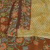 Sanskriti Vintage Sarees Ivory/Brown Pure Silk Printed Sari Floral Craft Sustainable Fabric