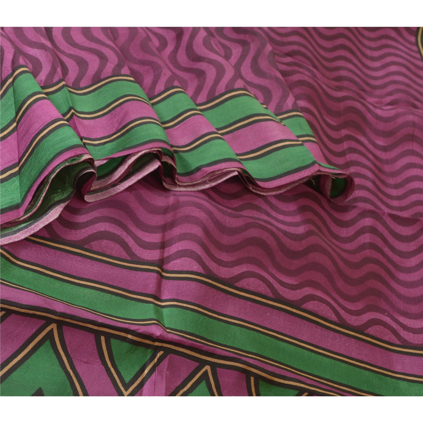 Sanskriti Vintage Sarees Indian Purple Pure Silk Printed Sari 5yd Craft Sustainable Fabric