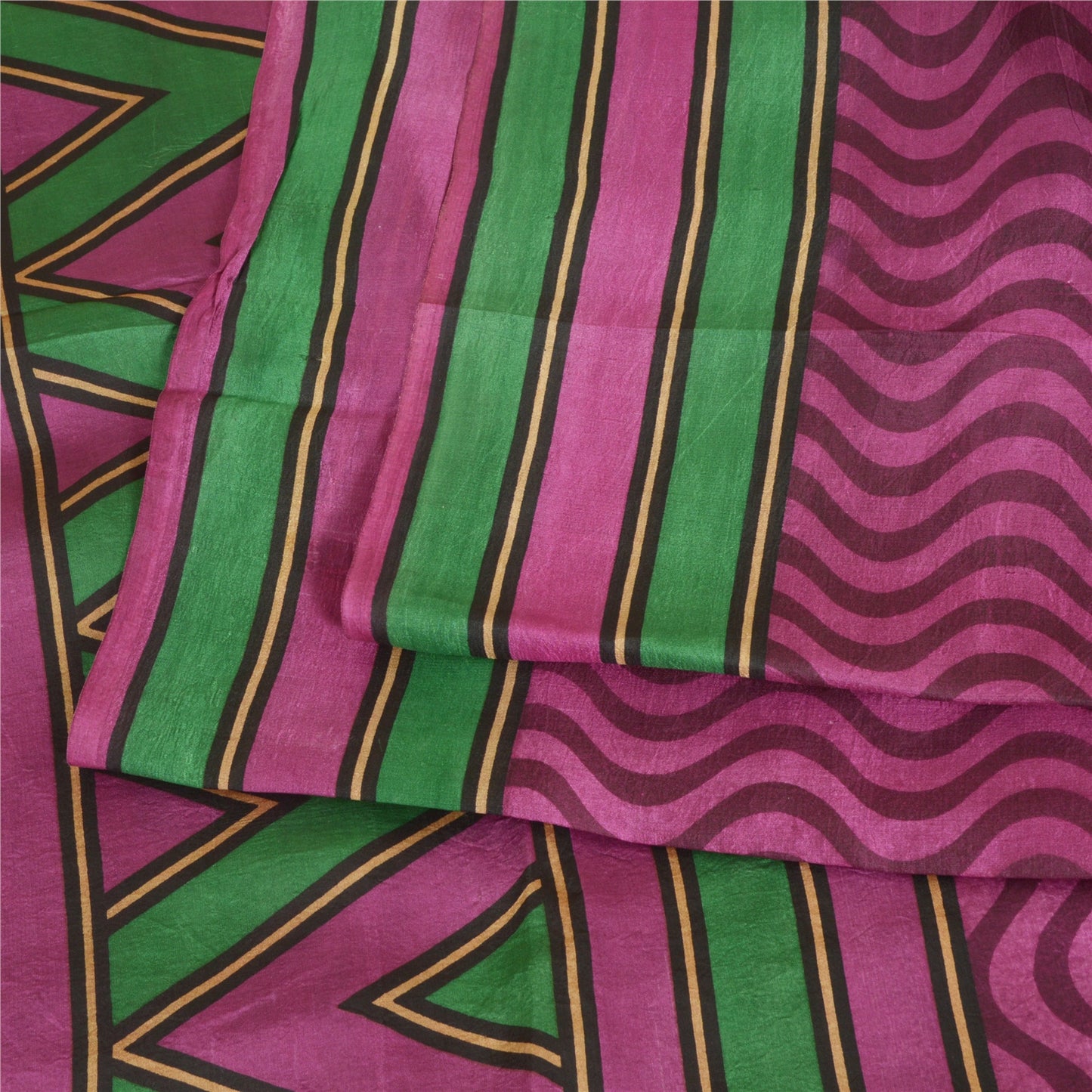 Sanskriti Vintage Sarees Indian Purple Pure Silk Printed Sari 5yd Craft Sustainable Fabric