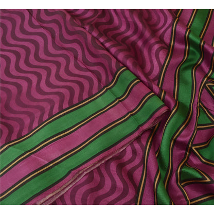 Sanskriti Vintage Sarees Indian Purple Pure Silk Printed Sari 5yd Craft Sustainable Fabric