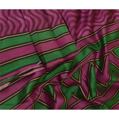 Sanskriti Vintage Sarees Indian Purple Pure Silk Printed Sari 5yd Craft Sustainable Fabric