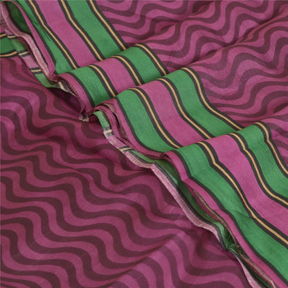 Sanskriti Vintage Sarees Indian Purple Pure Silk Printed Sari 5yd Craft Sustainable Fabric