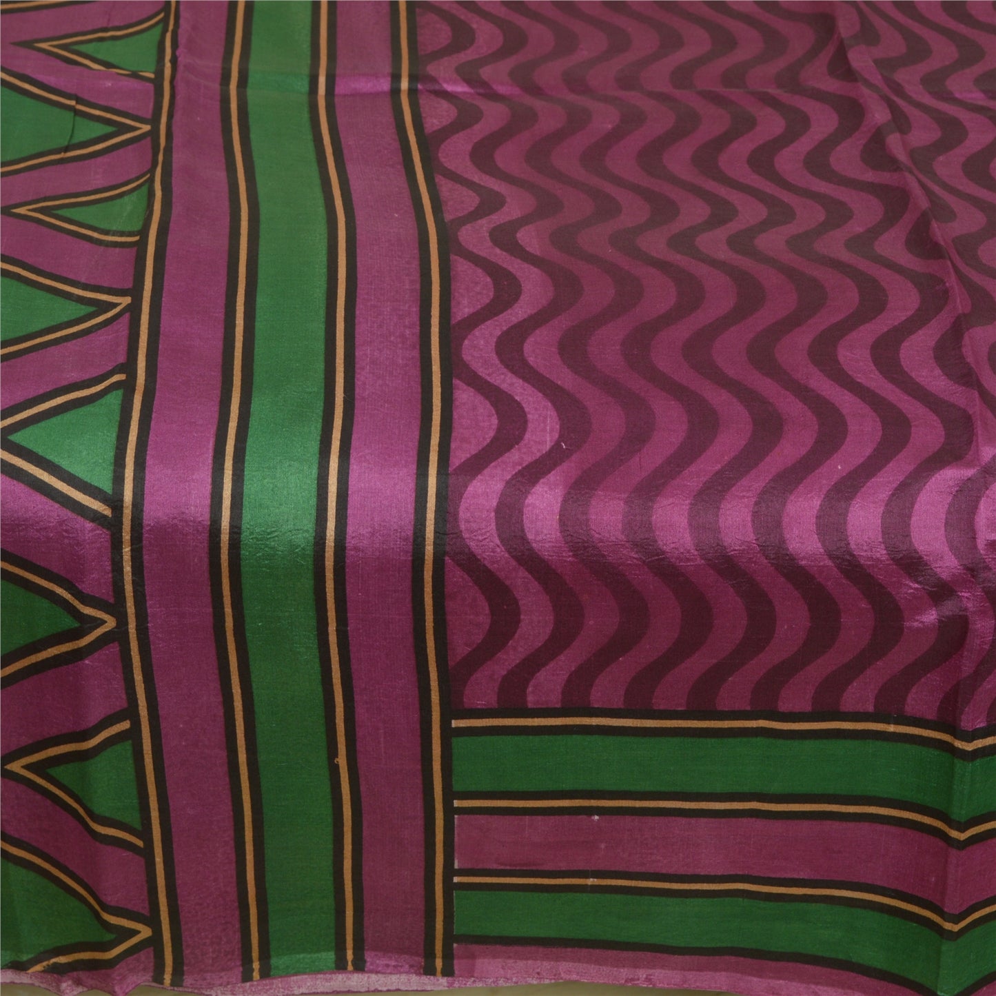 Sanskriti Vintage Sarees Indian Purple Pure Silk Printed Sari 5yd Craft Sustainable Fabric