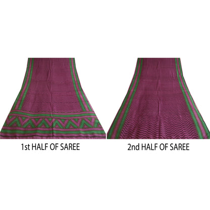 Sanskriti Vintage Sarees Indian Purple Pure Silk Printed Sari 5yd Craft Sustainable Fabric