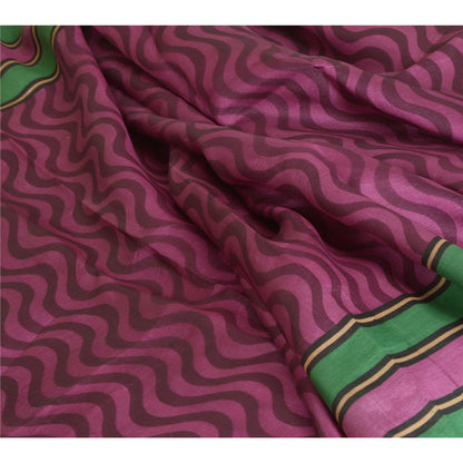 Sanskriti Vintage Sarees Indian Purple Pure Silk Printed Sari 5yd Craft Sustainable Fabric