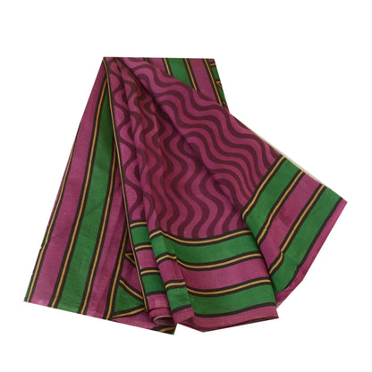 Sanskriti Vintage Sarees Indian Purple Pure Silk Printed Sari 5yd Craft Sustainable Fabric