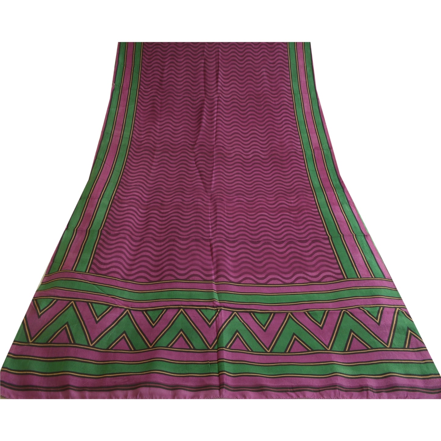 Sanskriti Vintage Sarees Indian Purple Pure Silk Printed Sari 5yd Craft Sustainable Fabric