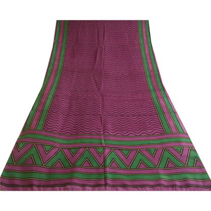 Sanskriti Vintage Sarees Indian Purple Pure Silk Printed Sari 5yd Craft Sustainable Fabric