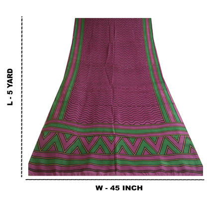 Sanskriti Vintage Sarees Indian Purple Pure Silk Printed Sari 5yd Craft Sustainable Fabric