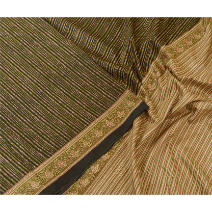 Sanskriti Vintage Sarees Green/Black Printed 100% Pure Silk Sari Craft Sustainable Fabric
