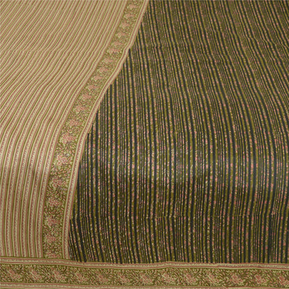 Sanskriti Vintage Sarees Green/Black Printed 100% Pure Silk Sari Craft Sustainable Fabric