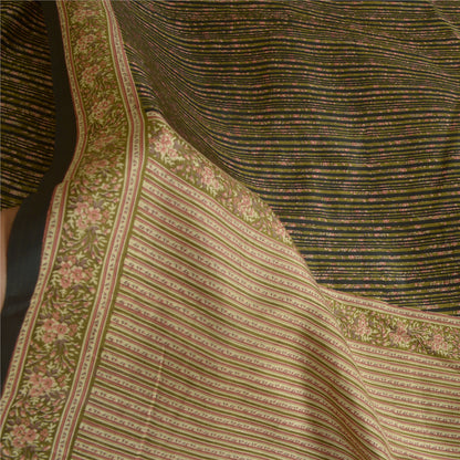 Sanskriti Vintage Sarees Green/Black Printed 100% Pure Silk Sari Craft Sustainable Fabric
