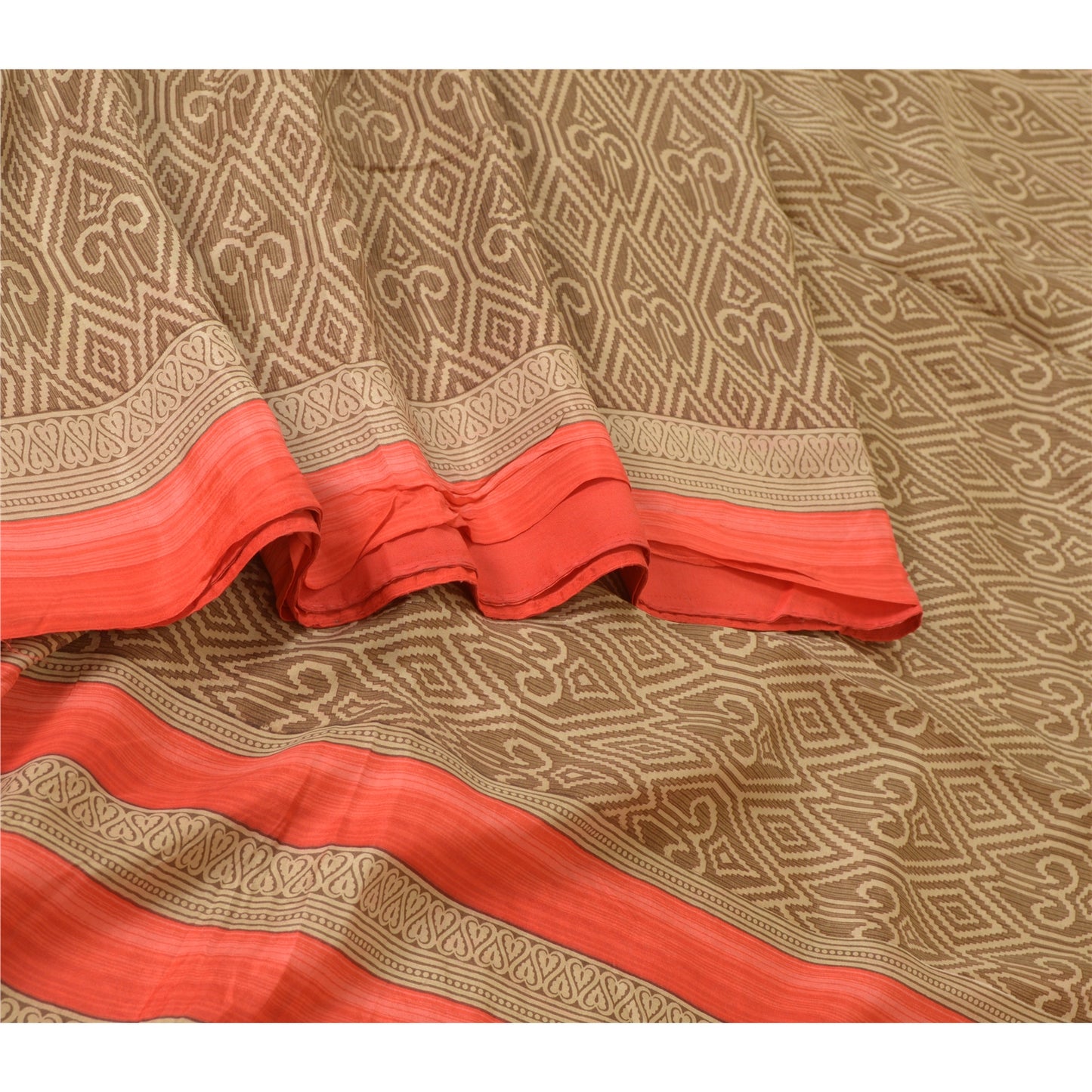 Sanskriti Vintage Sarees Brown 100% Pure Silk Printed Sari 5yd Soft Craft Sustainable Fabric