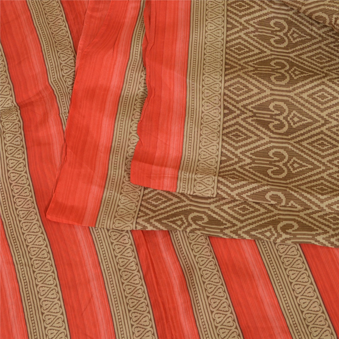Sanskriti Vintage Sarees Brown 100% Pure Silk Printed Sari 5yd Soft Craft Sustainable Fabric