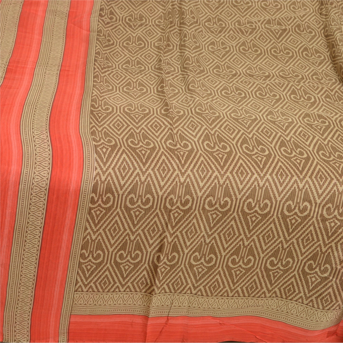 Sanskriti Vintage Sarees Brown 100% Pure Silk Printed Sari 5yd Soft Craft Sustainable Fabric