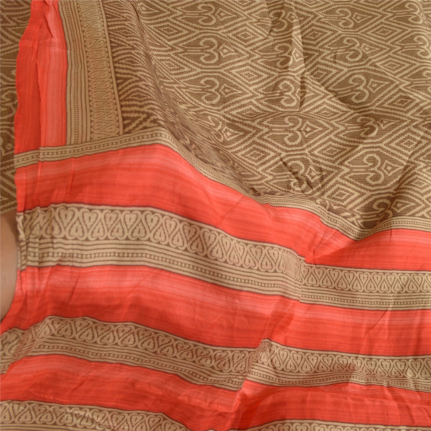 Sanskriti Vintage Sarees Brown 100% Pure Silk Printed Sari 5yd Soft Craft Sustainable Fabric