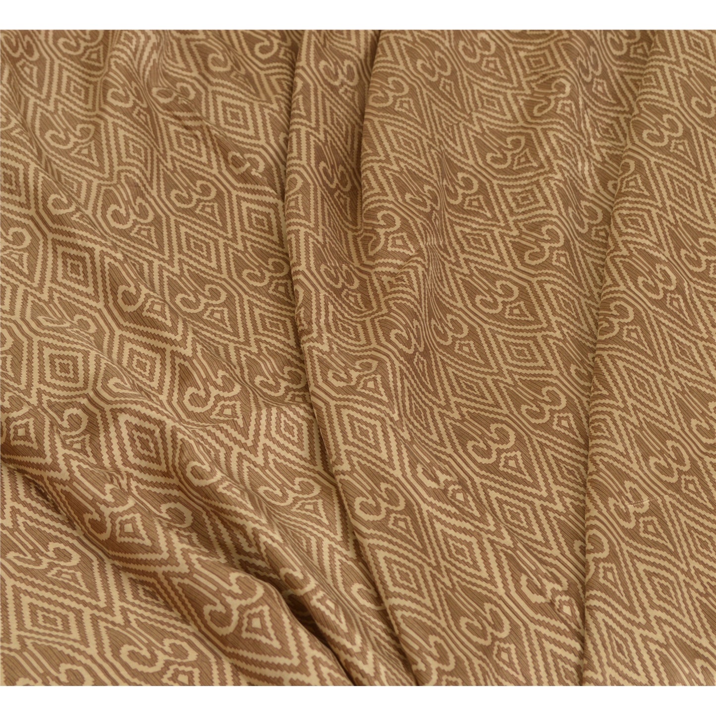 Sanskriti Vintage Sarees Brown 100% Pure Silk Printed Sari 5yd Soft Craft Sustainable Fabric