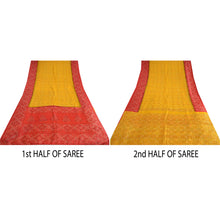 Load image into Gallery viewer, Sanskriti Vintage Sarees Yellow/Red Bandhani Printed Pure Silk Sari Craft Fabric
