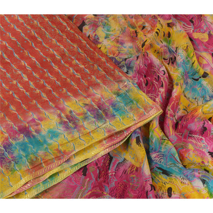 Sanskriti Vintage Sarees Red 100% Pure Silk Printed Woven Sari 5yd Craft Sustainable Fabric