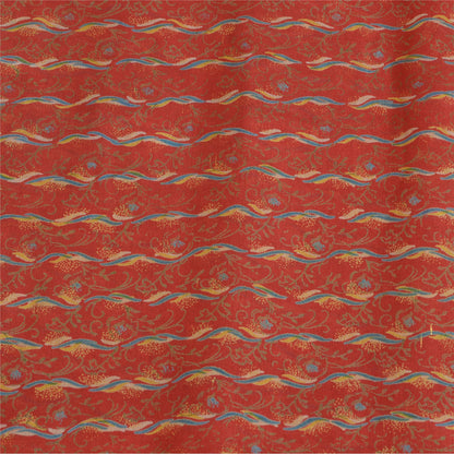 Sanskriti Vintage Sarees Red 100% Pure Silk Printed Woven Sari 5yd Craft Sustainable Fabric