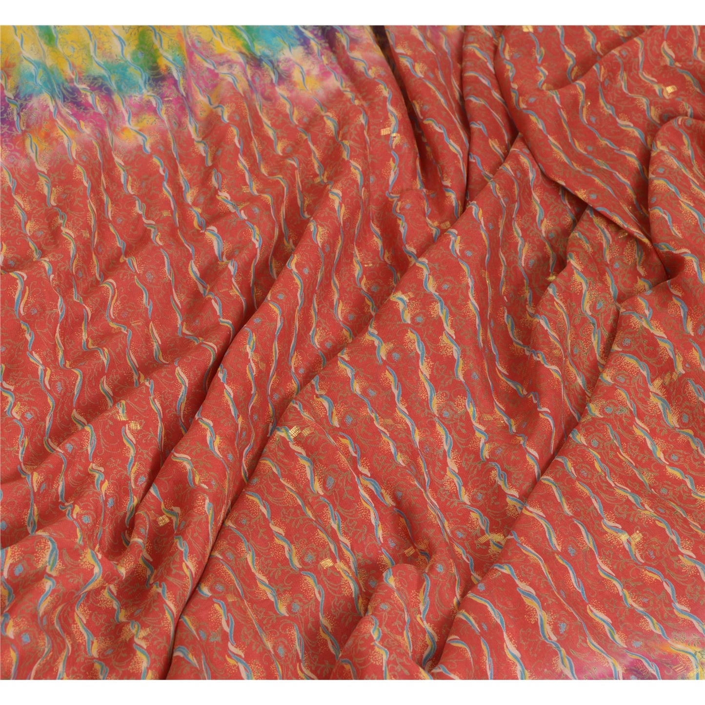 Sanskriti Vintage Sarees Red 100% Pure Silk Printed Woven Sari 5yd Craft Sustainable Fabric