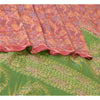 Sanskriti Vintage Sarees Red/Green 100% Pure Silk Printed Sari 5yd Craft Sustainable Fabric