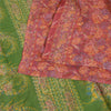 Sanskriti Vintage Sarees Red/Green 100% Pure Silk Printed Sari 5yd Craft Sustainable Fabric