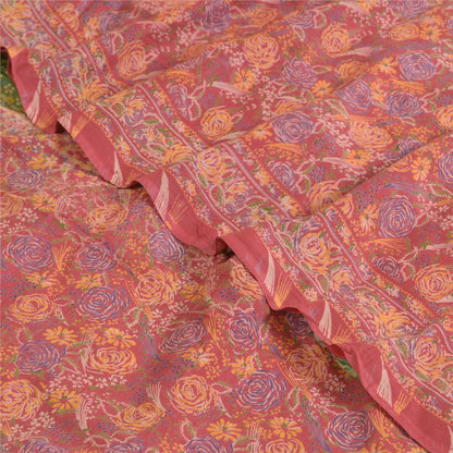 Sanskriti Vintage Sarees Red/Green 100% Pure Silk Printed Sari 5yd Craft Sustainable Fabric