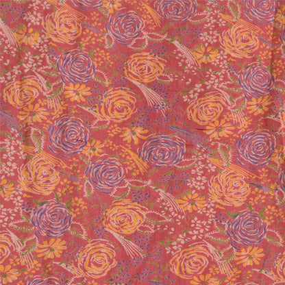 Sanskriti Vintage Sarees Red/Green 100% Pure Silk Printed Sari 5yd Craft Sustainable Fabric