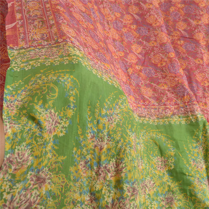 Sanskriti Vintage Sarees Red/Green 100% Pure Silk Printed Sari 5yd Craft Sustainable Fabric