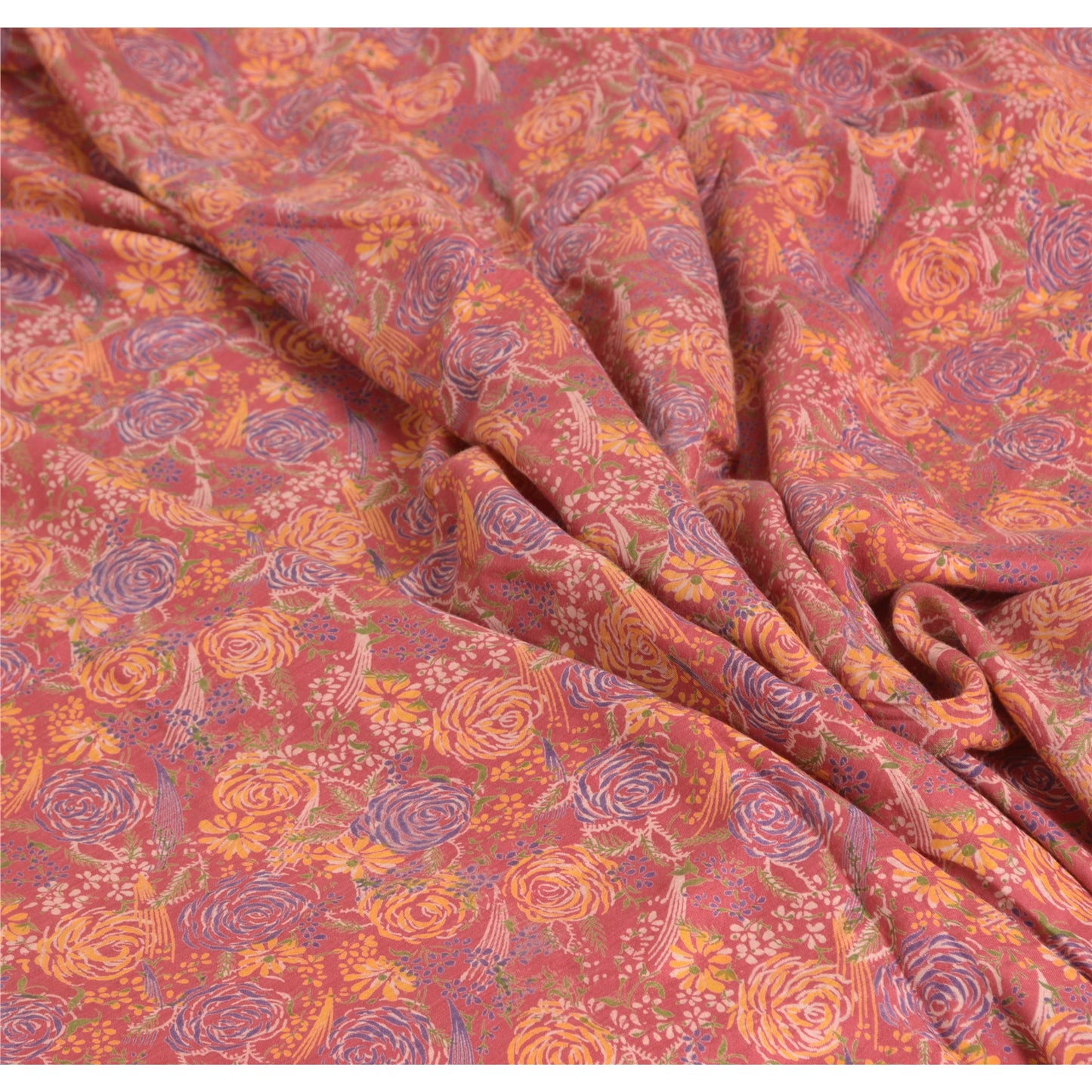 Sanskriti Vintage Sarees Red/Green 100% Pure Silk Printed Sari 5yd Craft Sustainable Fabric