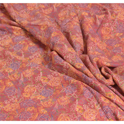 Sanskriti Vintage Sarees Red/Green 100% Pure Silk Printed Sari 5yd Craft Sustainable Fabric