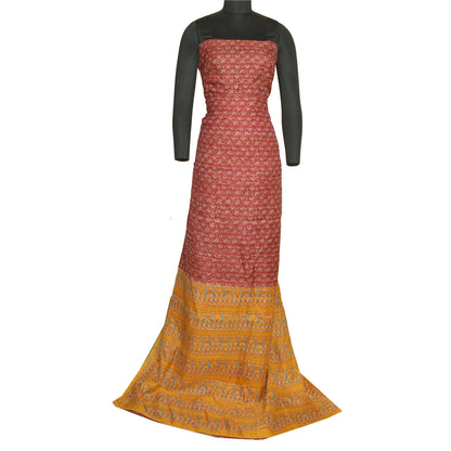 Sanskriti Vintage Sarees Red/Yellow Pure Silk Printed Sari Floral Craft Sustainable Fabric